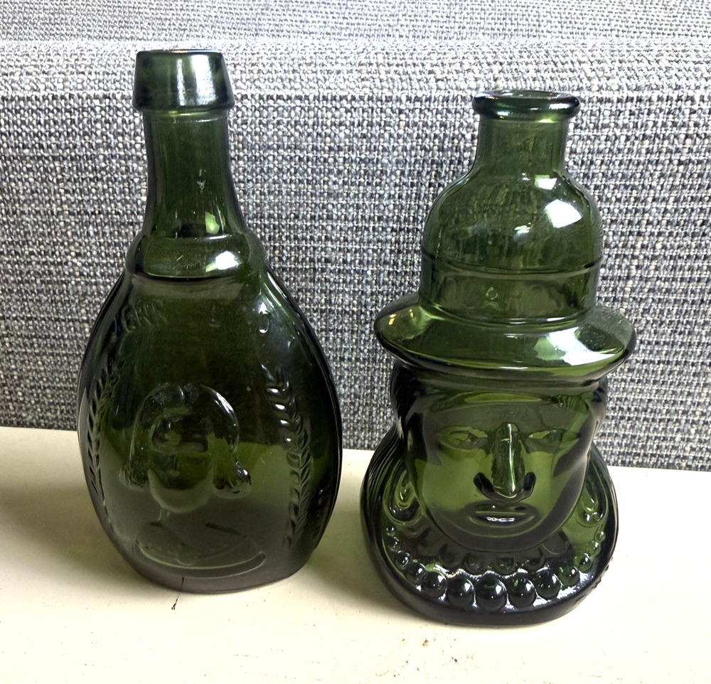 Vintage Wheaton NJ Green Glass Bottles Jenny Lind Pocahontas Lot of 2 MCM